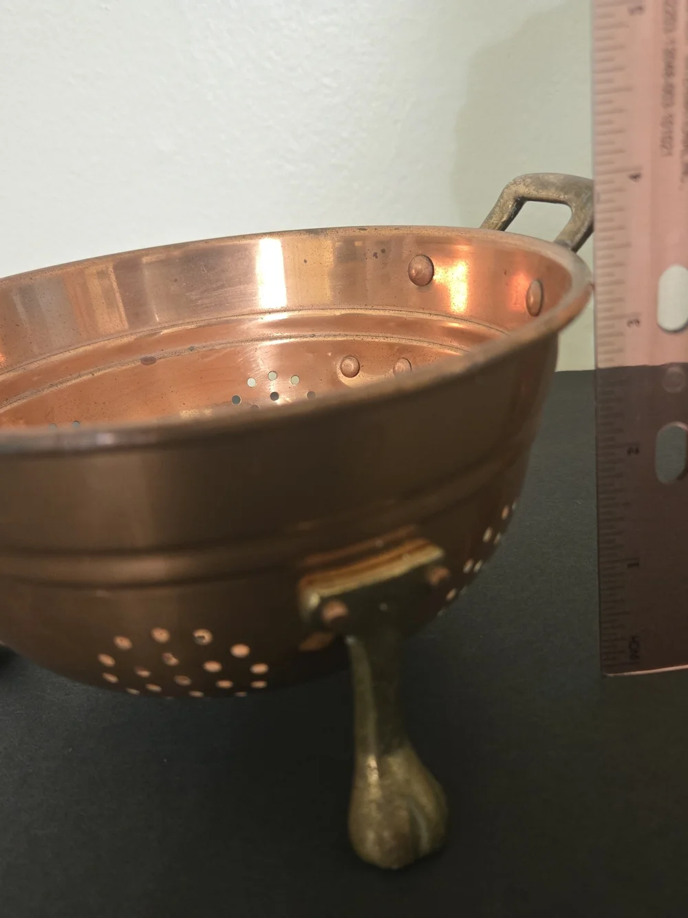 Copper Colander with Brass Claw Feet and Handles